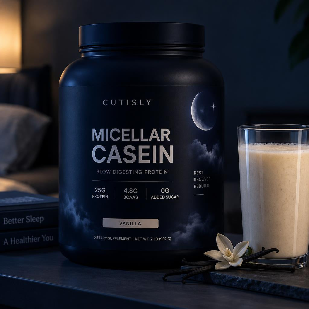 Cutisly Micellar Casein tub at night