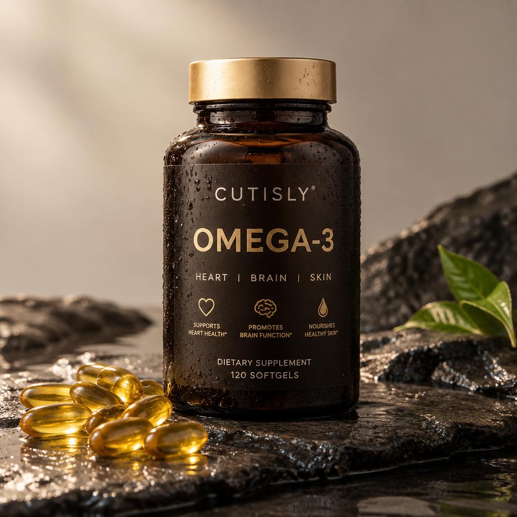 Cutisly Omega-3 bottle with softgels