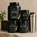 Ultimate Cutisly Stack bundle — whey protein, creatine, pre-workout, collagen peptides, and shaker bottle
